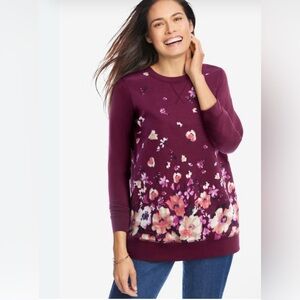 Woman Within Purple Floral Off-the-Shoulder Sweater